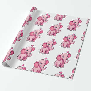 Niedlicher rosa Babyelefon mit Liebe Geschenkpapier
