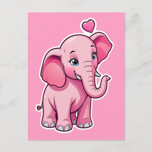 Niedlicher rosa Babyelefon mit Liebe Postkarte (Vorderseite)