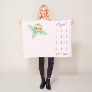 Niedlicher rosa Babysloth-Baby-Meilenstein Fleecedecke