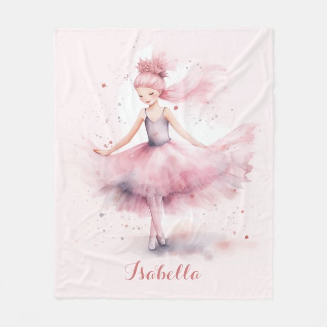 Niedlicher Rosa Ballerina-Name Fleecedecke (Vorderseite)