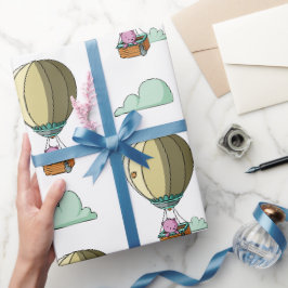 Niedlicher rosa Bär in Heißluftballon Illustrierte Geschenkpapier