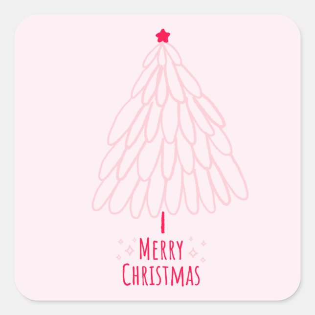 Niedlicher Rosa Baum Moderne frohe Weihnachten Quadratischer Aufkleber (Vorderseite)