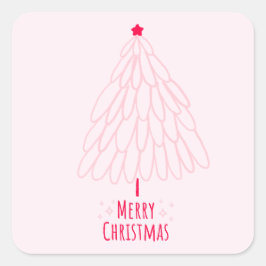 Niedlicher Rosa Baum Moderne frohe Weihnachten Quadratischer Aufkleber