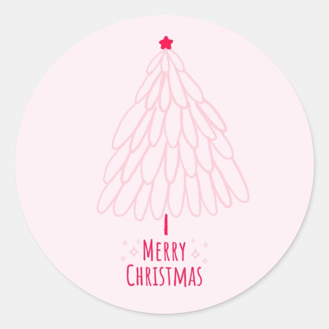 Niedlicher Rosa Baum Moderne frohe Weihnachten Runder Aufkleber (Vorderseite)