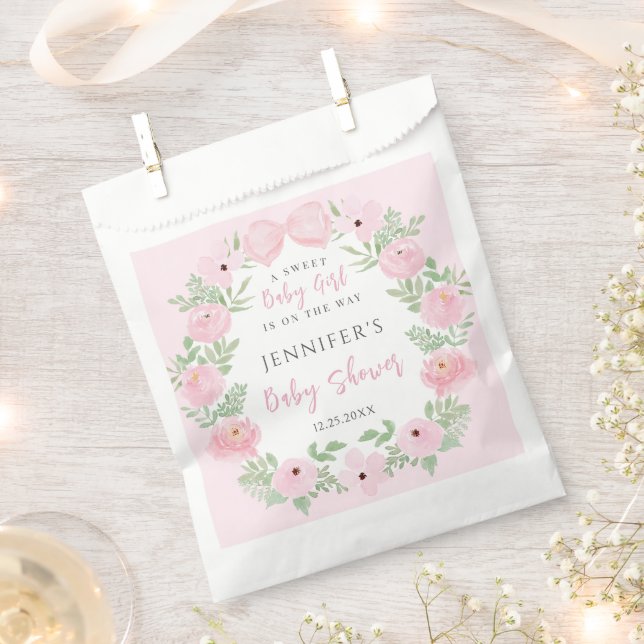 Niedlicher rosa Blumenkranz mit Bugbaby-Dusche Geschenktütchen (Ausgeschnitten)