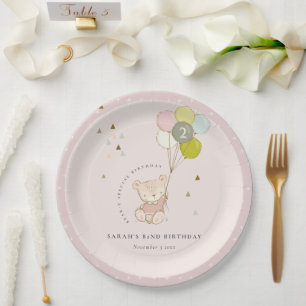 Niedlicher Rosa Blush Bärenballon jedes Alter Gebu Pappteller