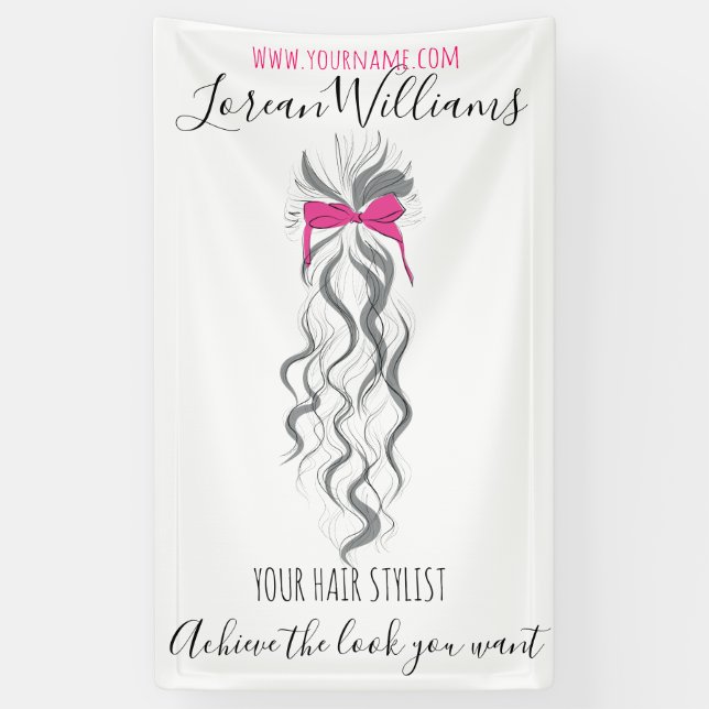 Niedlicher rosa Bow Graue und weiße Braiderhaare Banner (Vertikal)