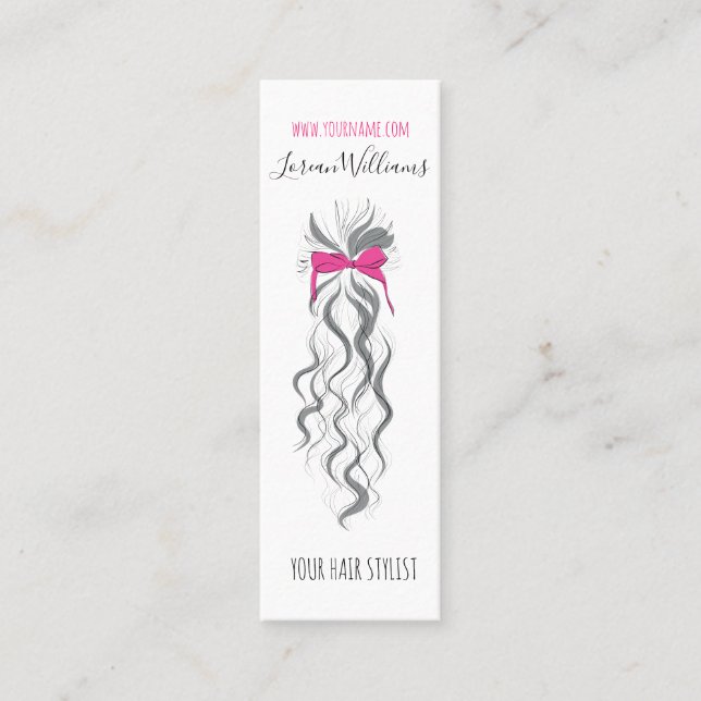 Niedlicher rosa Bow Graue und weiße Braiderhaare Mini Visitenkarte (Vorderseite)
