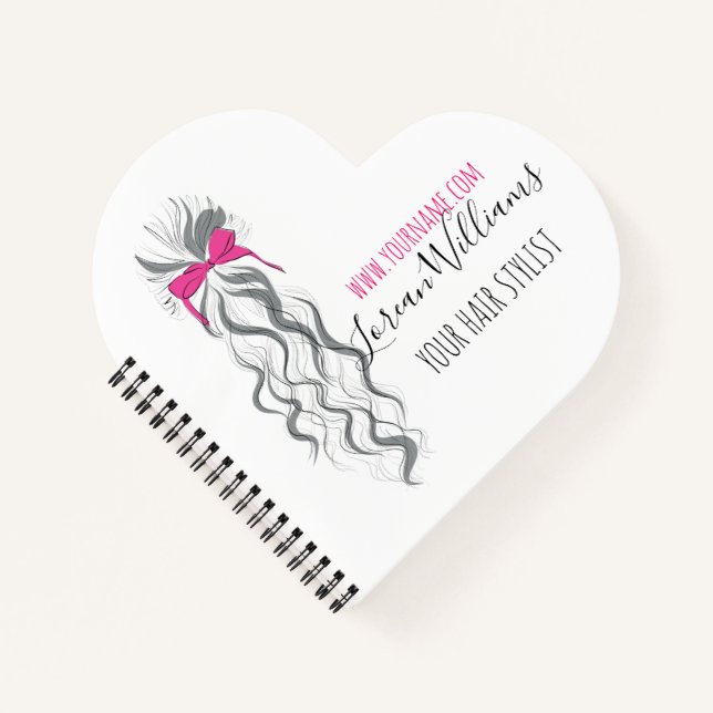Niedlicher rosa Bow Graue und weiße Braiderhaare Notizbuch (Vorderseite)
