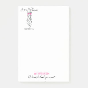 Niedlicher rosa Bow Graue und weiße Braiderhaare Post-it Klebezettel