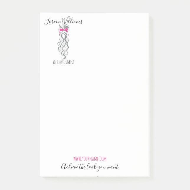 Niedlicher rosa Bow Graue und weiße Braiderhaare Post-it Klebezettel (Vorderseite)