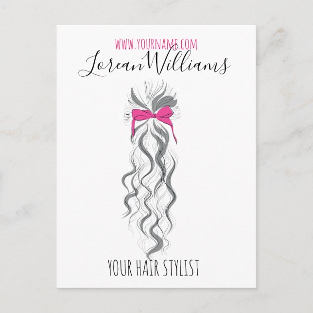 Niedlicher rosa Bow Graue und weiße Braiderhaare Postkarte (Vorderseite)