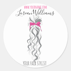 Niedlicher rosa Bow Graue und weiße Braiderhaare Runder Aufkleber
