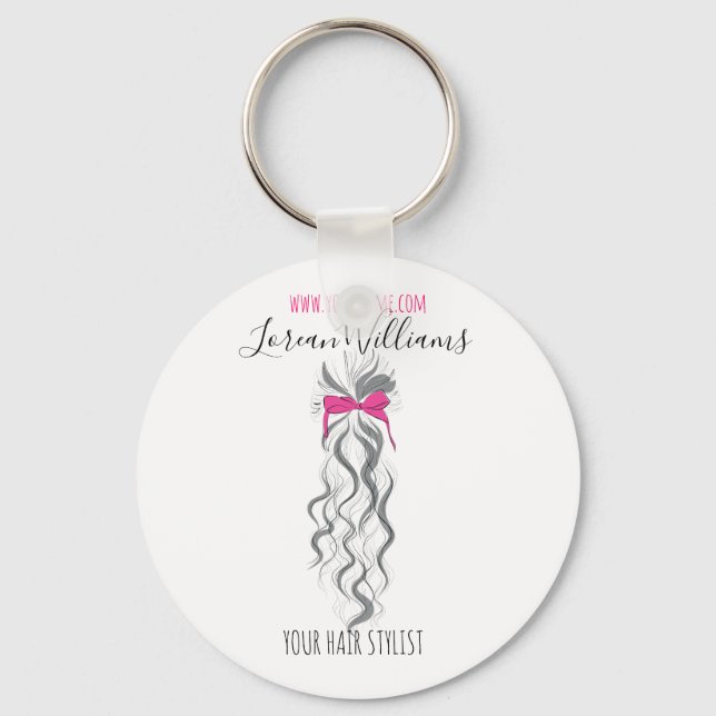 Niedlicher rosa Bow Graue und weiße Braiderhaare Schlüsselanhänger (Vorderseite)