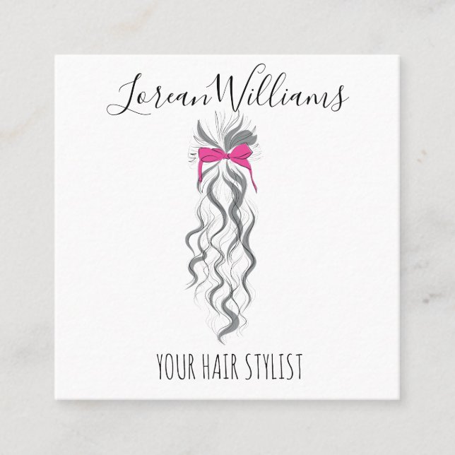 Niedlicher rosa Bow Graue und weiße Braiderhaare Terminkarte (Vorderseite)