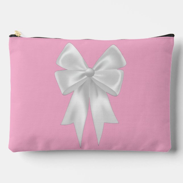 Niedlicher rosa Bow-Mustertuch mit weißem Band Zubehörtasche (Vorderseite)
