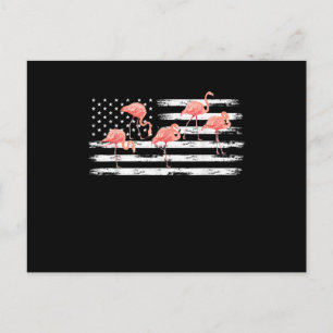 Niedlicher rosa Cartoon Flamingo USA Flag 4. Juli Einladungspostkarte