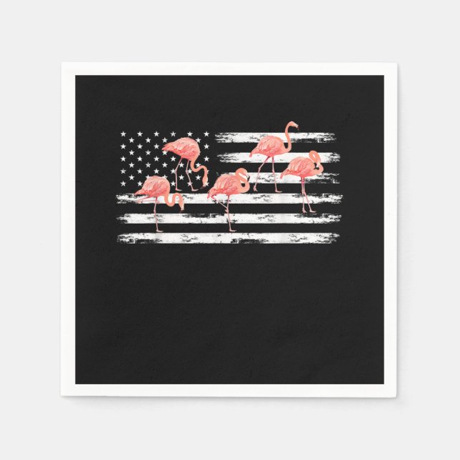 Niedlicher rosa Cartoon Flamingo USA Flag 4. Juli Serviette (Vorderseite)