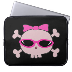 Niedlicher rosa Cartoon-Schädel mit Sonnenbrillen Laptopschutzhülle