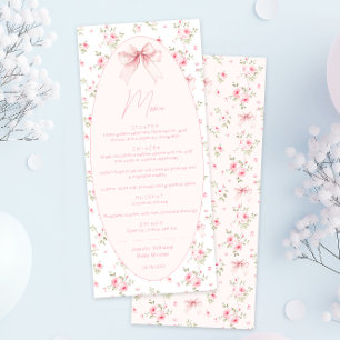 Niedlicher Rosa Coquette-Bogen Florale Babymädchen Menükarte