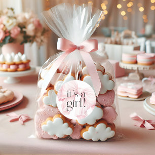Niedlicher rosa Coquette Bow Es ist ein Mädchen Runder Aufkleber