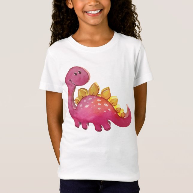 Niedlicher Rosa Dinosaurier Relief 3D-Look Mädchen T-Shirt (Vorderseite)