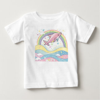 Niedlicher Rosa Dolphin Baby T - Shirt mit Regenbo