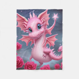 Niedlicher rosa Drache mit rosa Blume Fleecedecke