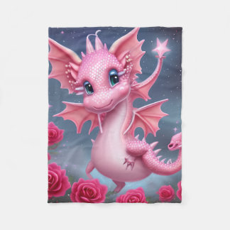 Niedlicher rosa Drache mit rosa Blume Fleecedecke