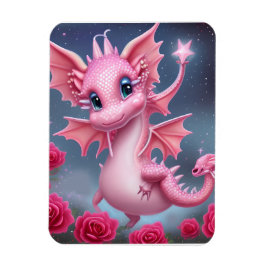 Niedlicher rosa Drache mit rosa Blume Magnet