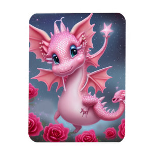 Niedlicher rosa Drache mit rosa Blume Magnet