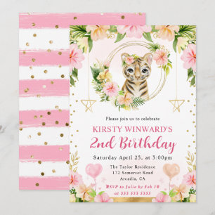 Niedlicher Rosa Dschungel Tiger Kindergeburtstag Einladung