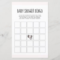 Niedlicher rosa Elefant Baby Dusche Bingo Spiel