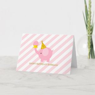 Niedlicher rosa Elefant Geburtstag Dankeskarte