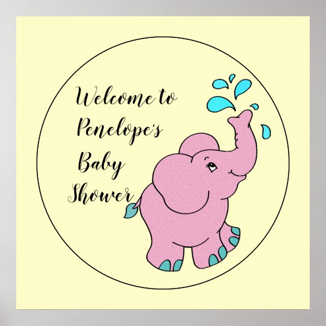 Niedlicher rosa Elefant mit Ihrem Namen Baby Showe Poster (Vorne)