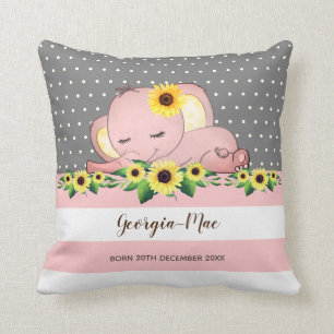 Niedlicher rosa Elefant Schlafen auf Sonnenblumen  Kissen
