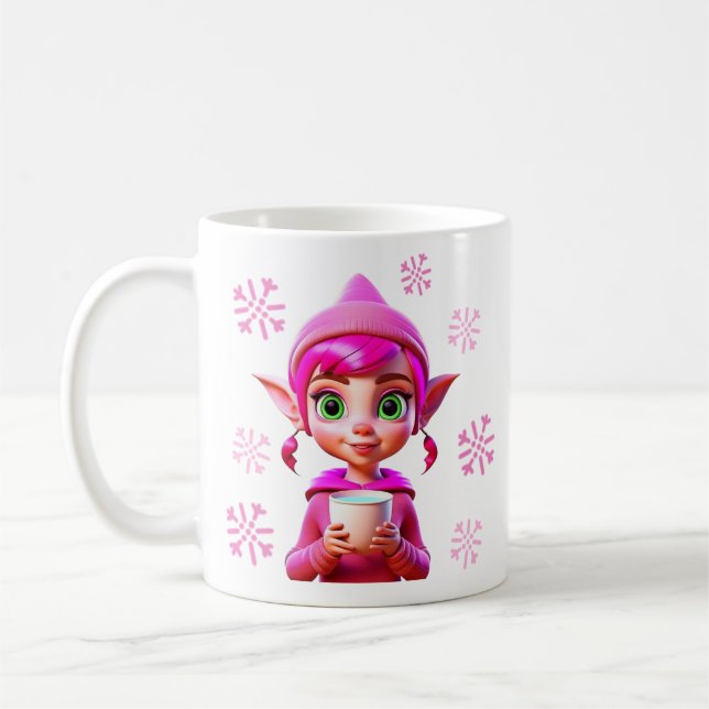 Niedlicher Rosa Elf mit Kaffee oder Kakaowein Kaffeetasse (Links)