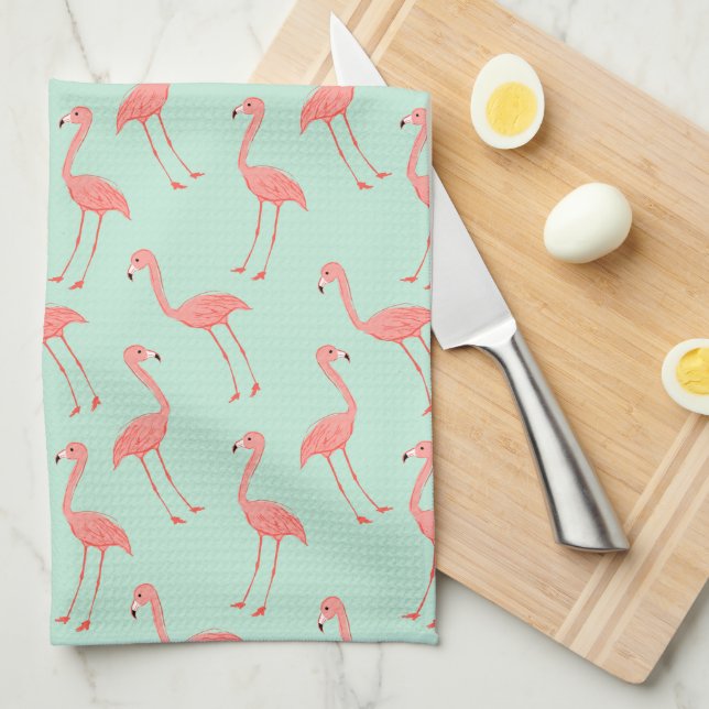 Niedlicher rosa Flamingo, der Muster zeichnet Geschirrtuch (Viertel Falte)
