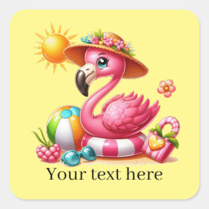 Niedlicher Rosa Flamingo Strand Square Sticker