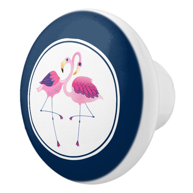 Niedlicher rosa Flamingos in Liebe Illustration Keramikknauf (Rechts)