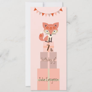 Niedlicher Rosa Fox 7. Geburtstag Einladung