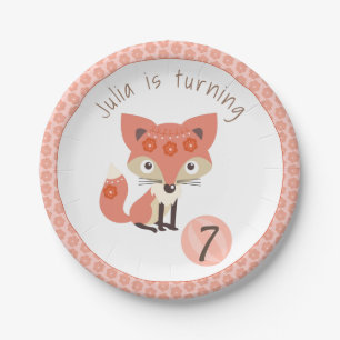Niedlicher rosa GeburtstagFox Pappteller