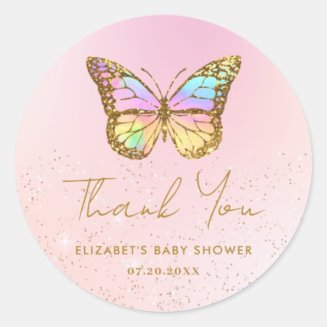 Niedlicher rosa Glitzer Danke, Baby Dusche Geburts Runder Aufkleber (Vorderseite)