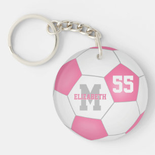niedlicher, rosa, graue Fußballtasche Schlüsselanhänger