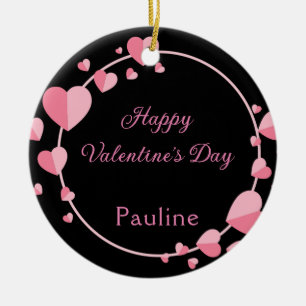 Niedlicher rosa Herzchen Glücklicher Valentinstag Keramik Ornament
