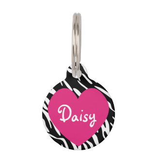 Niedlicher rosa Herzzebra-Druck-personalisierter Tiernamensmarke