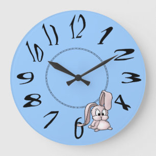 Niedlicher Rosa-Kaninchen-Cartoon Große Wanduhr