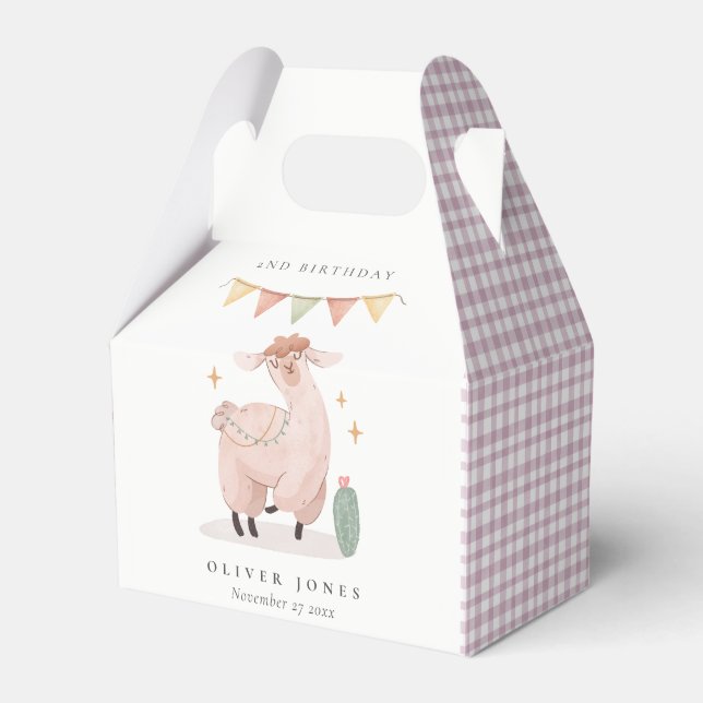 Niedlicher rosa Karierter Kaktus Boho Llama jeden  Geschenkschachtel (Vorderseite)
