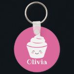 Niedlicher, rosa Kawaii-Kuchen-Design-Schlüsselanh Schlüsselanhänger<br><div class="desc">Niedlich rosa Kawaii cupcake Design Schlüsselanhänger mit Kindern. Personalisierte Ringkette für Kinder und Erwachsene. Geben Sie Ihren eigenen Namen oder Ihr eigenes Zitat ein. Ändern Sie die Menge,  um den billigen Bulk-Preis zu erhalten. Girly Cup Kuchen zeichnend mit lächelndem Gesicht und rosigen Wangen. Geschenkideen zum Geburtstag für sie.</div>