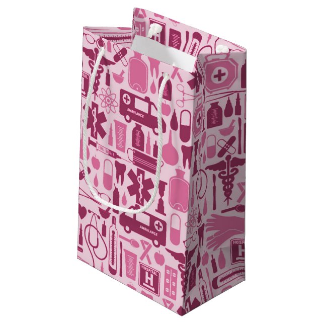 Niedlicher rosa Krankenschwester-Doktor Medical Kleine Geschenktüte (Rückseite Schrägansicht)